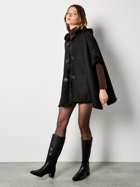 Faux Fur Trim Waffle Knit Cape