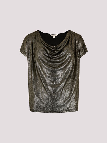 Metallic Foil Cowl Neck Top
