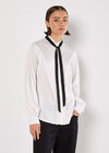 Bow Neck Ruffle Shirt, White, large