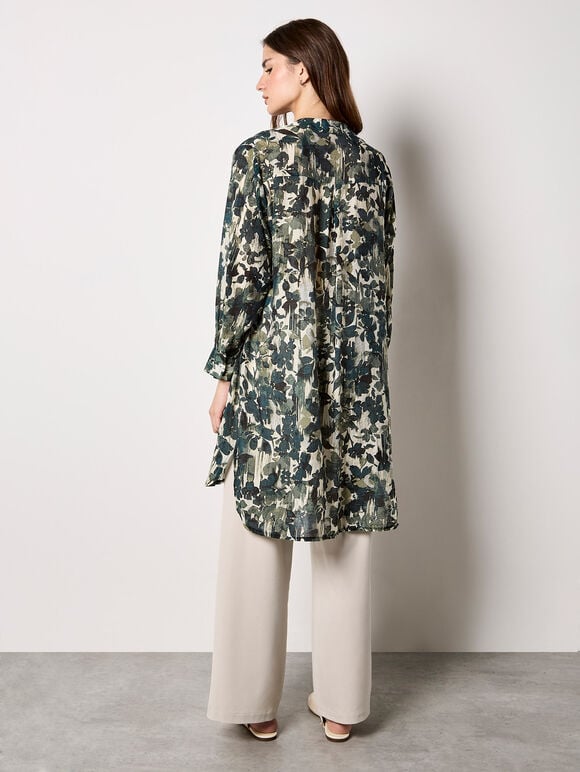 Paintbrush Floral Tunic Shirt, Green, large