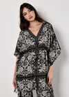 Scarf Print Kimono Mini Dress, Black, large