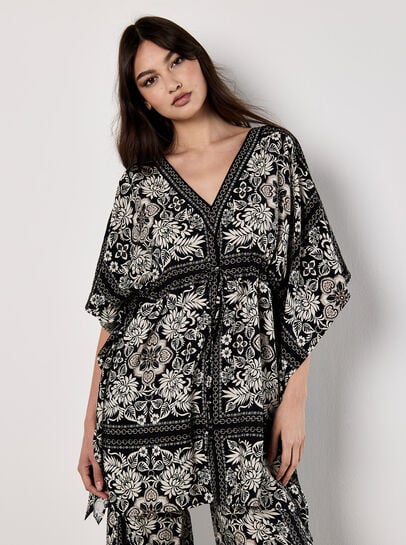 Scarf Print Kimono Mini Dress