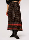 Batik Floral Border Midi Skirt , Black, large