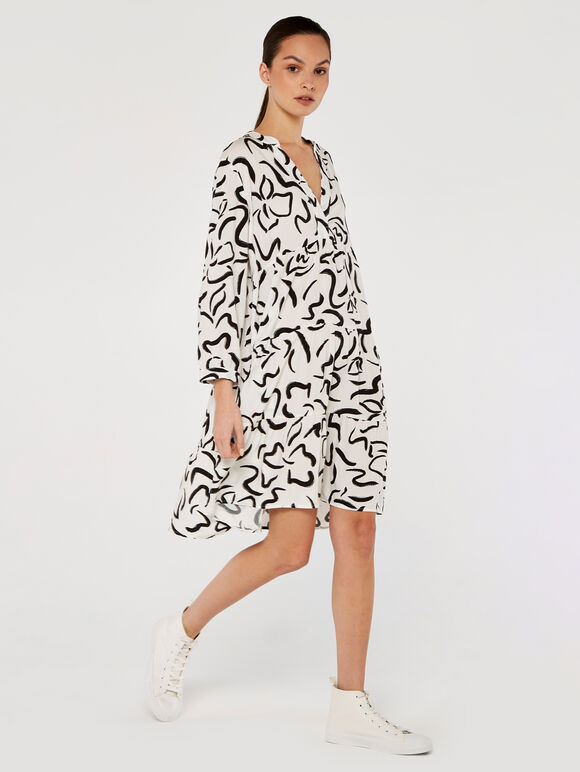 Abstract Print Dress, White, large
