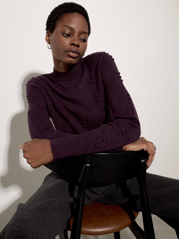 Pom Pointelle Knit Jumper, Purple, large