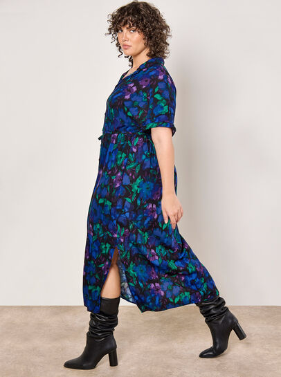 Curve Floral Shirt Midaxi Dress