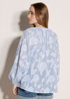 Embroidered Floral Stripe Blouse, Blue, large