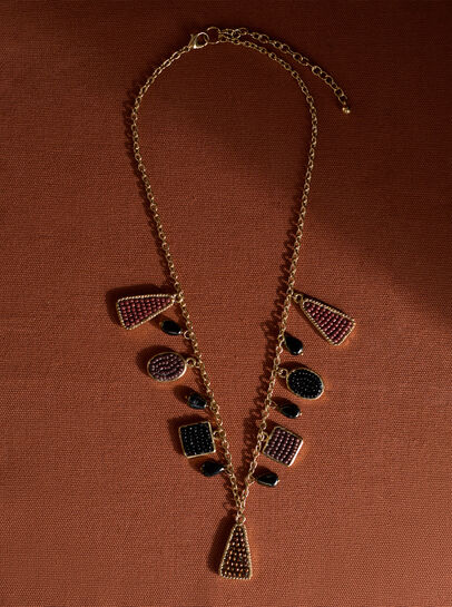 Beaded Pendant Gold Tone Necklace