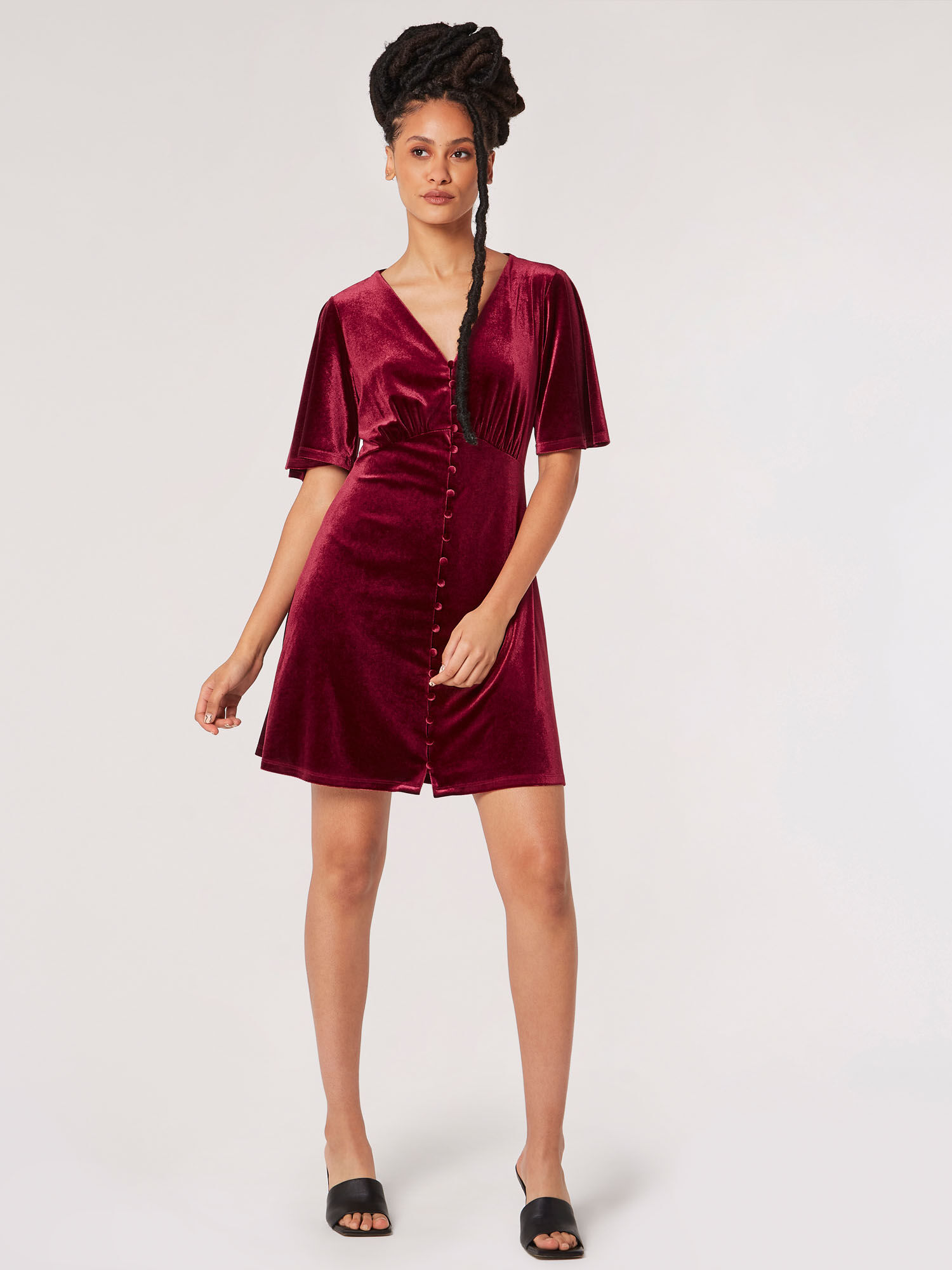 Burgundy button down dress store