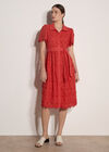 Cotton Floral Embroidered Midi Dress, Red, large