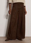 Check Print Tailored Wide-Leg Trousers, Brown, large