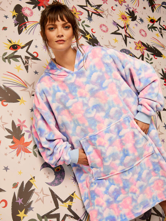 Colourful Clouds Blanket  Hoodie, Blue, large