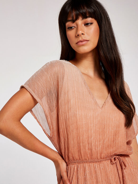 Ombre Plisse Dress, Rust, large