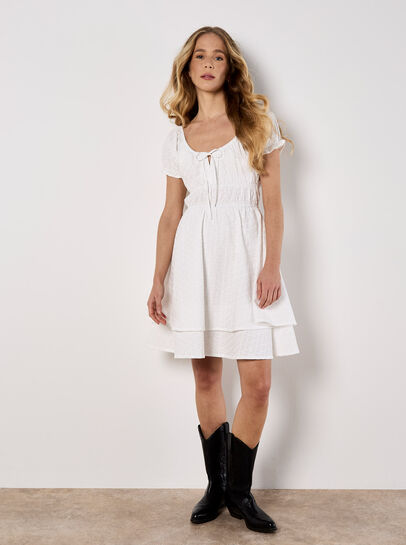 Eyelet Embroidery Tiered Mini Dress
