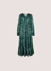 Satin Shimmer Paisley Midi Dress, Green, large