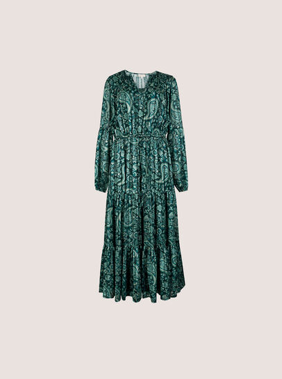 Satin Shimmer Paisley Midi Dress