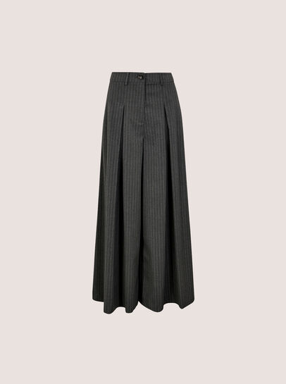Wide-Leg Pleat Pinstripe Trousers