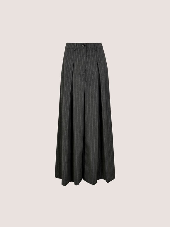 Wide-Leg Pleat Pinstripe Trousers, Grey, large