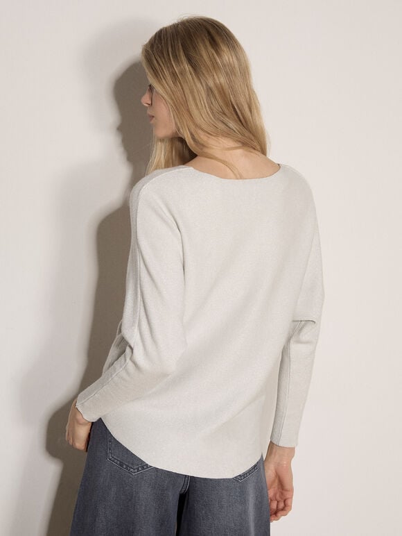 Metallic Ribbed Knit Jumper, White, large