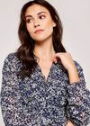 Graphic Daffodil Ruffle Dress, Navy, large