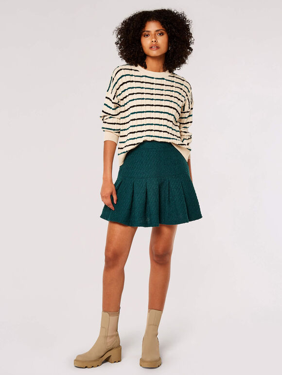 Mini-jupe à plis creux en tweed, vert, large