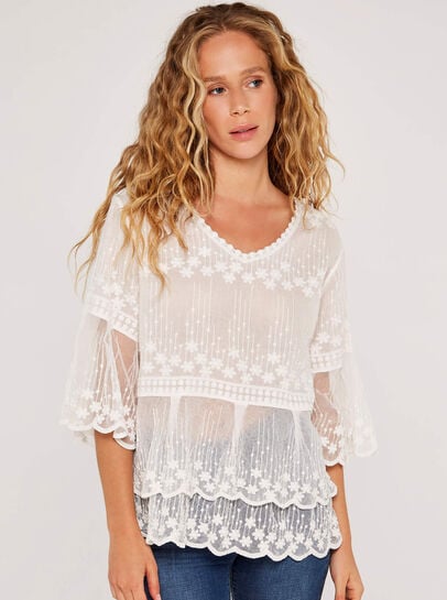 Embroidered Cotton Mesh Blouse