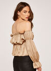 Satin Ruffle Bardot Top, Stone, large