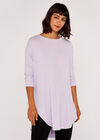 Ribbed Curved Hem Top, Lilac, large