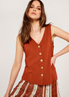 V Neck Button Down Vest Top, Rust, large