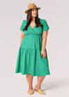 Curve Gingham Tiered Wrap Midi Dress, Green, large