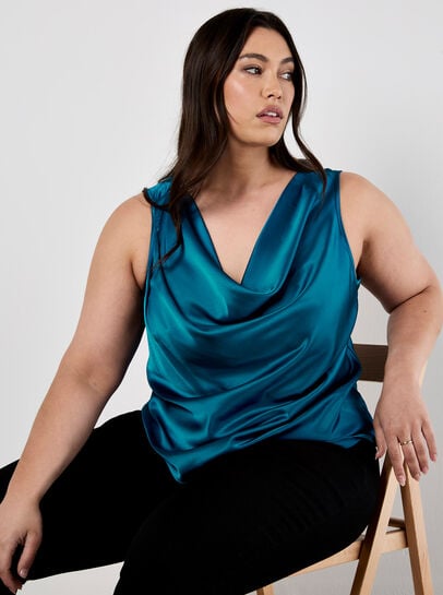 Curve Satin Cowl Neck Top