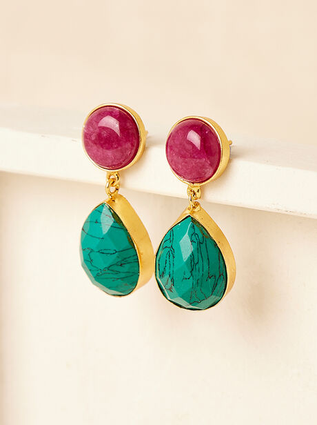 Boucles d'oreilles pendantes rose turquoise