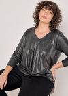 Foil Shimmer Long Sleeve Top, Dark Grey - Charcoal, large