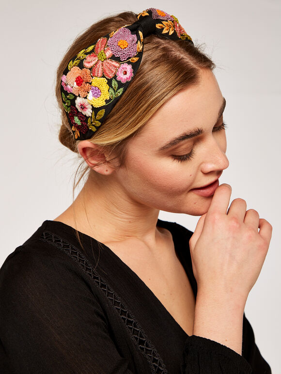 Blumen-Pailletten-Stirnband, Schwarz, groß