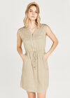 Zip Down Toggle Tie Waist Dress, Stone, large