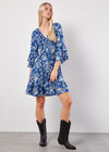 Sarasa Floral Smocked Ruffle Mini Dress, Blue, large