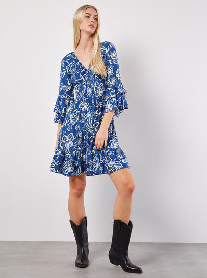 Sarasa Floral Smocked Ruffle Mini Dress