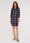 Checked Cowl Neck Dress, Navy, large