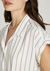 White Striped Short Turn Up Sleeve Shirt, White, large