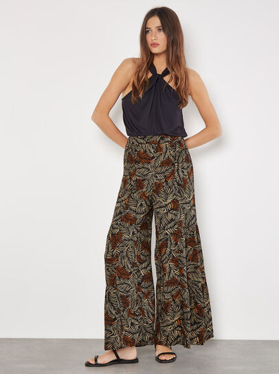 Batik Leaves Tiered Wide-Leg Trousers