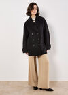 Tailored Double-Breasted Peacoat, Black, large