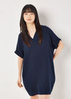 Textured Cotton Oversized T-Shirt Dress, Navy, large