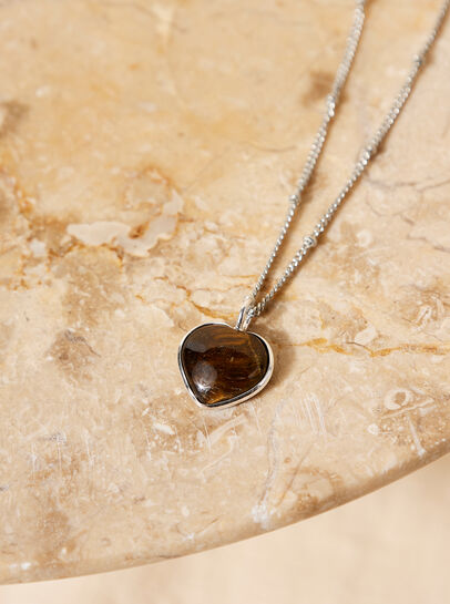 Silver Heart Stone Necklace