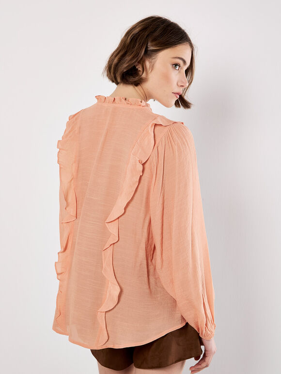 Lightweight Ruffle Blouse, Peach, large