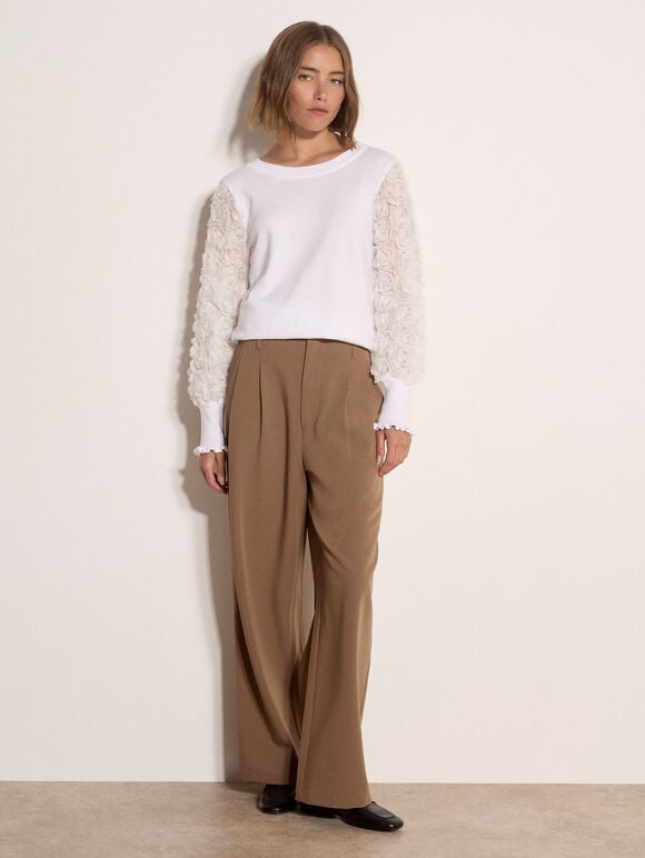 Rose Sleeve Knitted Jumper, White, large