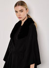 Faux Fur Collar Poncho, Black, large