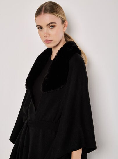 Faux Fur Collar Poncho