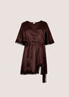 Lace Kimono Satin Mini Dress, Brown, large