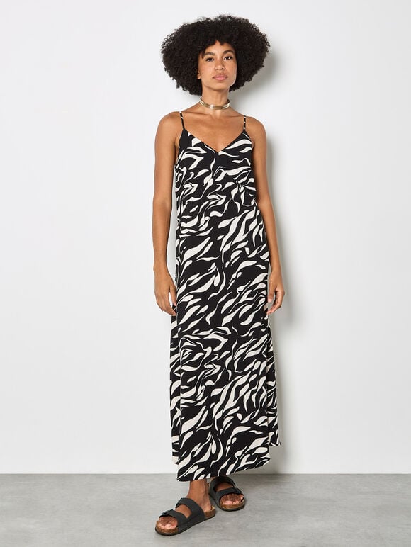 Animal Print Trapeze Cami Maxi Dress, Black, large