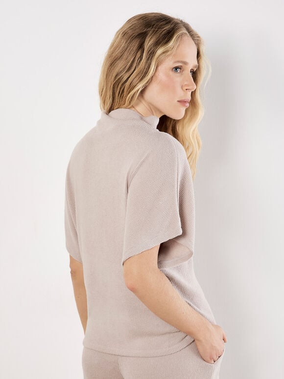 Soft Knit Side Ruched Top, Stone, large